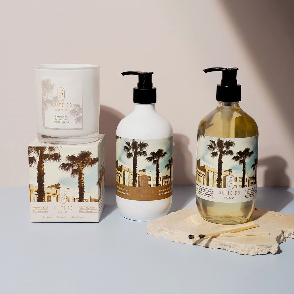 Hand & Body Wash, Lotion + Natural Soy Candle Gift Set
